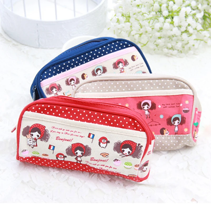 Canvas Pen & Pencil Bag Cute Girl School Pencil Case Storage Bag