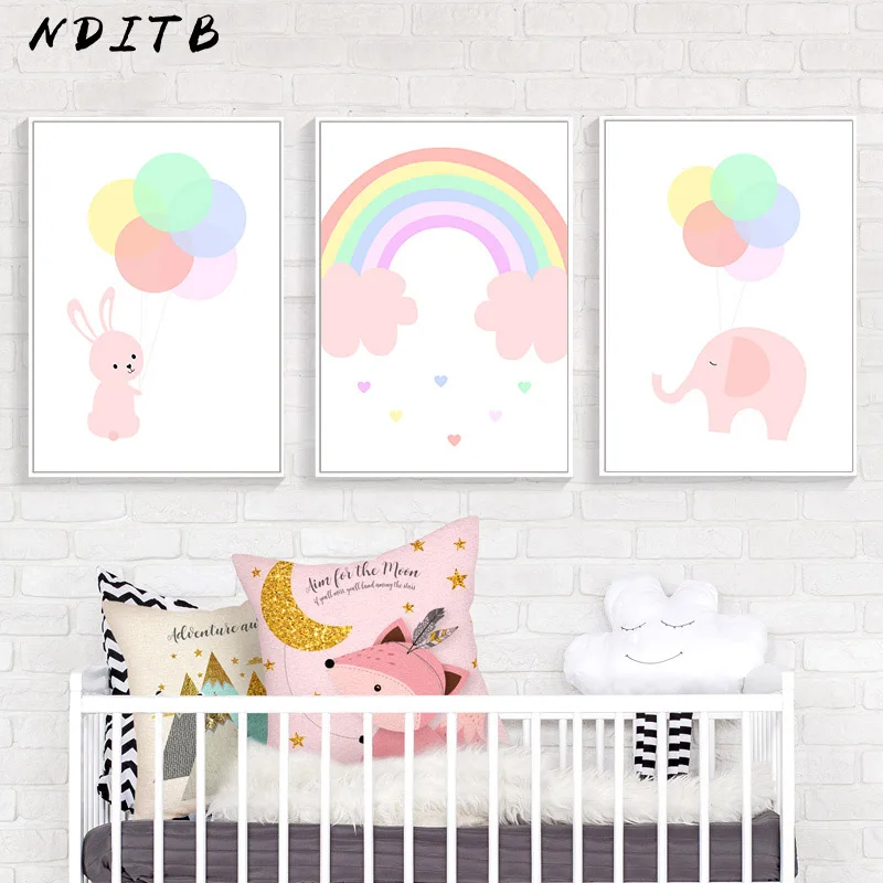 

Elephant Rabbit Rainbow Canvas Poster Nursery Print Cartoon Wall Art Painting Nordic Kids Decoration Picture Baby Bedroom Decor