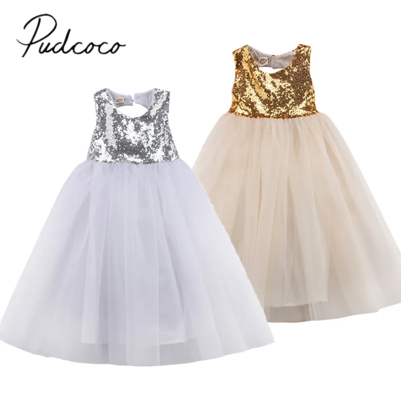 

2018 Brand New Toddler Infant Child Pageant Flower Girl Dress Kids Wedding Bridesmaid Gown Formal Occasion Sequin Dresses 2-8T