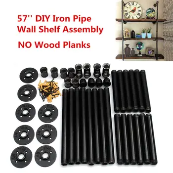 

145cm Industrial Retro Bookshelf Black Wall Ceiling Mounted Wallshelf Open Bookshelf Parts Bracket 3 Layer Iron Pipe Shelf