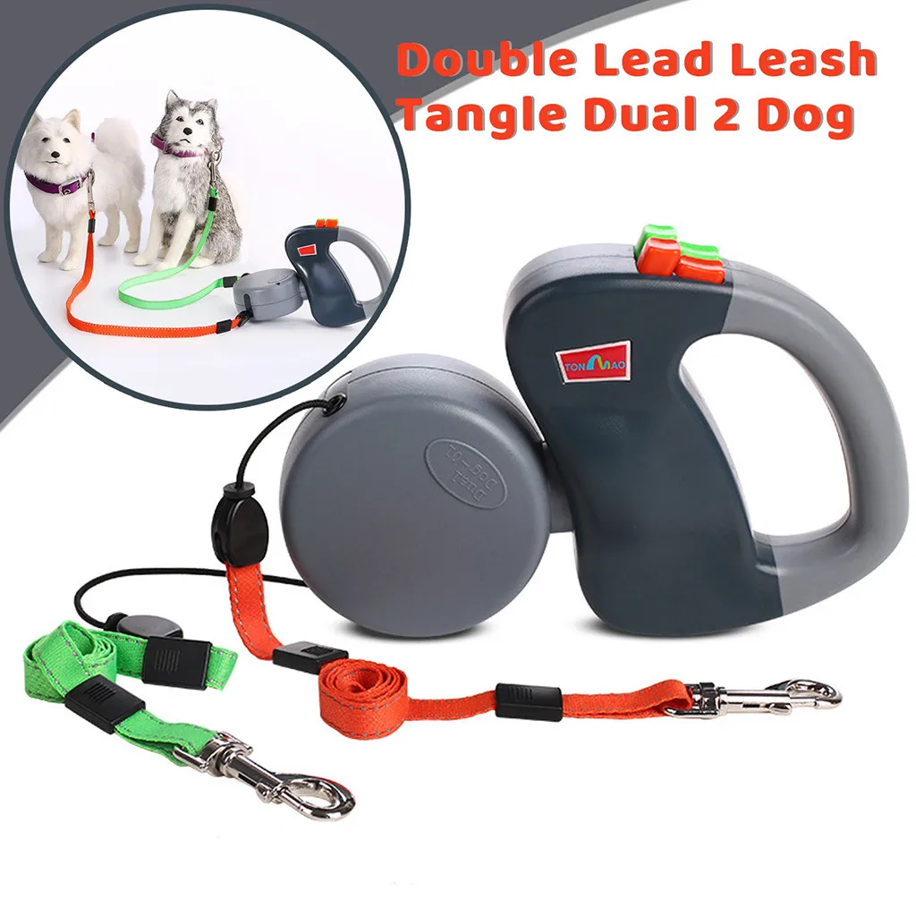 

Dog Leashs Gray Pink Retractable Pet Double Lead Leash Tangle Dual 2 Dogs 50 Pounds Per Dog Portable durable pet cat Leashs