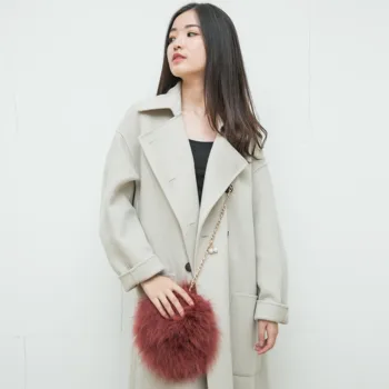 

Women's Handbags 100% High-quality Turkey Feather Small Bag Cute Shoulder Crossbody Bag Round Chain 2018 Autumn and Winter New