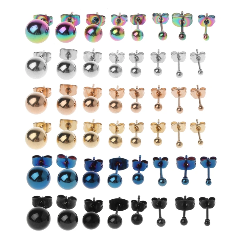 

8Pcs Tiny 2-8mm Stainless Steel Round Ball Bead Charm Elegant Stud Earrings Set Women Girl Exquisite Earrings