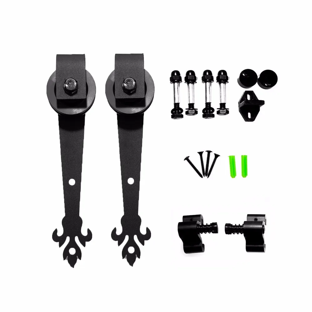 LWZH Sliding Barn Door Hardware Set Black Antique Style Three Leaves Shaped Roller for font b