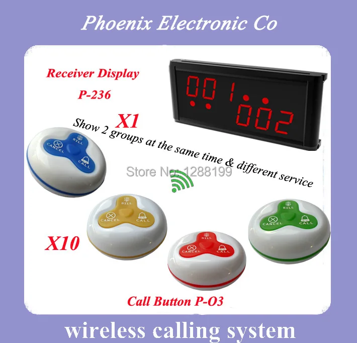 

New Arrival, Waiter Restaurant Wireless Ordering System 1 Display Receiver And 10  Waterproof Call Button, DHL FREE SHIPPING