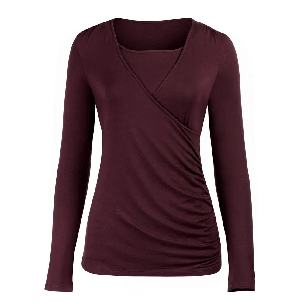 

LONSANT Maternity Blouse Women Solid color Tops Mom Pregnant Nursing Baby Maternity Long Sleeved Blouse winter Clothes