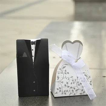 

50pcs/lot Hot Sale Bride and Groom Box Wedding Favor Candy Boxes Wedding Event Decoration Party Supplies Wedding Chocolates Box