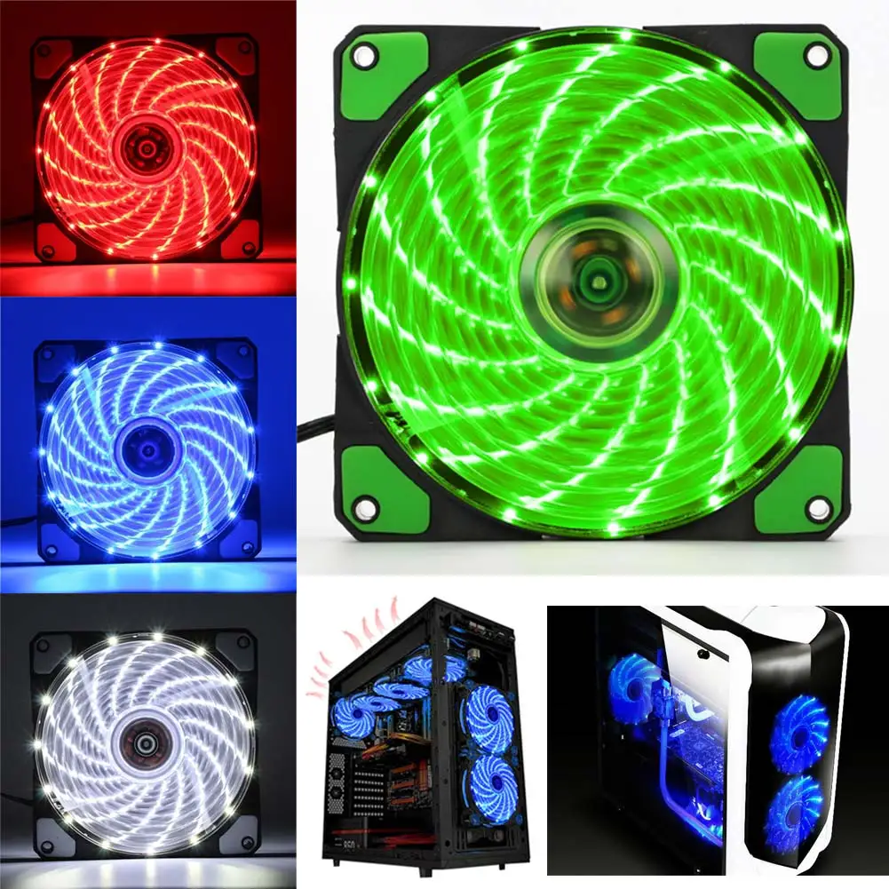 Convenient 12cm Ultra Silent LED Case Fans Light Up 15 Leds Cooling