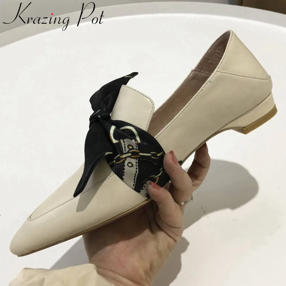 

Krazing Pot concise style gorgeous riband bowtie low heels full grain leather oxford pointed toe loafers dating party shoes L56