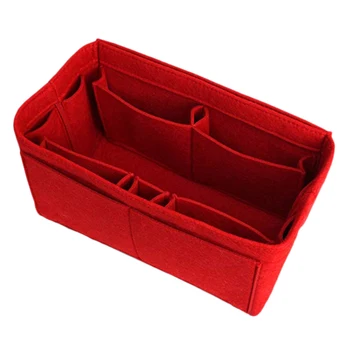 

Red Home Storage Bag Purse Organizer Felt Insert Bag Makeup Organizer Inner Purse Portable Cosmetic Bags Storage Tote