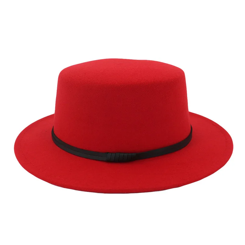 Fashion Unisex Wide Brim Wool Caps Belt Felt Flat Top Fedora Hat Party Church Trilby Hats Cap For Women And Men 30DE05 (5)