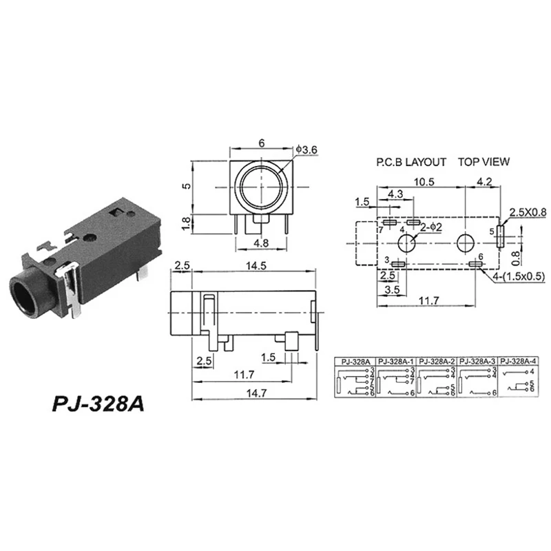 50pcs 3 5mm Jack Headphone Connector Audio Socket Side Plug Headset Connector PJ 328A Insert Board Audio Adapter