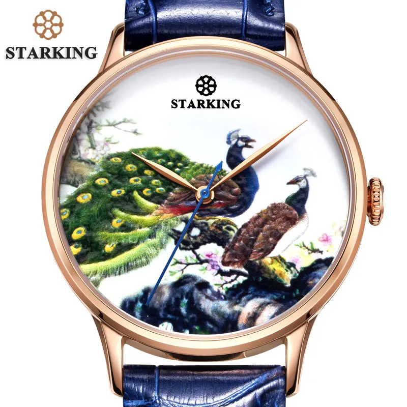STARKING известный бренд часы мужские AAA Качество Красочные Павлин циферблат Королевский синий часы Уникальный дизайн сталь Автоматические деловые часы