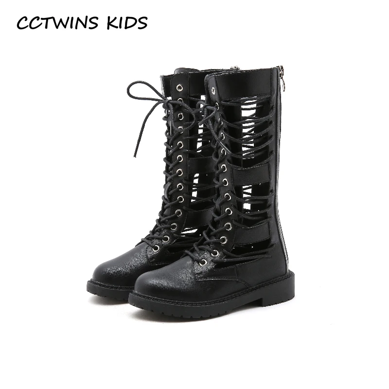 

CCTWINS KIDS 2018 Autumn Baby Pu Leather Shoes Girl Fashion High Boot Kid Brand Black Boots Children Soft Black Gladiator Shoes