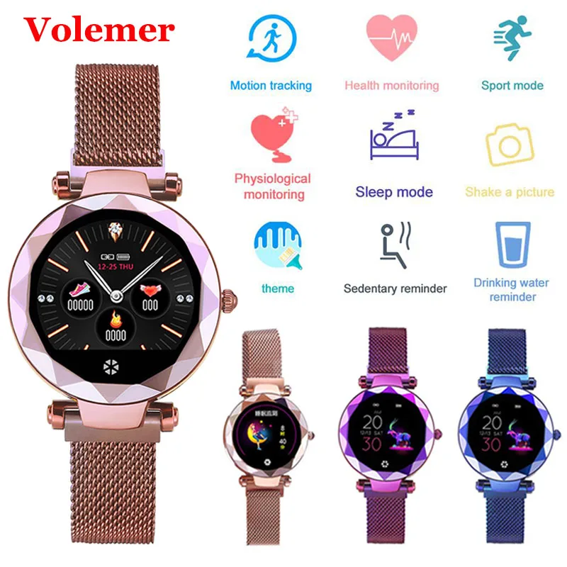 

Smart Watch HI18 Women Wristband Crystal Golden Bracelet Health Blood Pressure Heart Rate Monitor Sports Tracker Camera Band