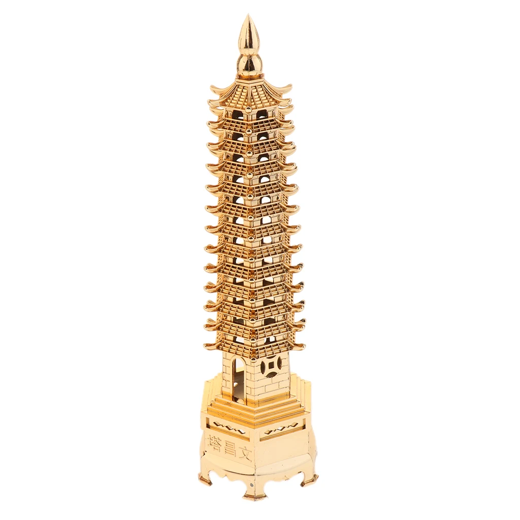 Metal Pagoda China Wenchuang Tower House Desktop Figurine Decor Fengshui Collectible Figurines Craft