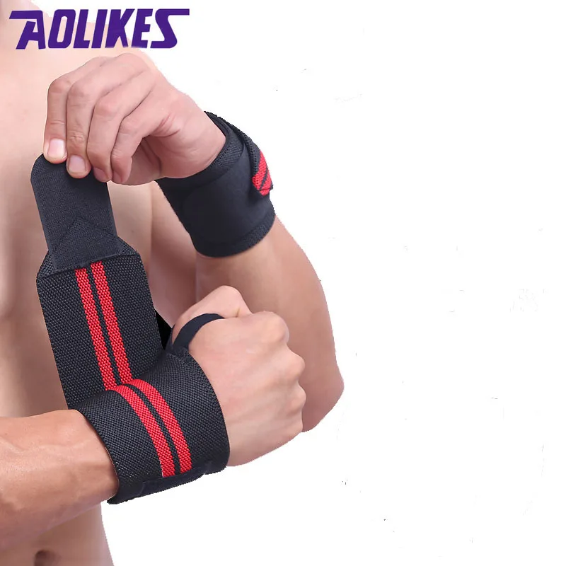 AOLIKES 2 Pcs Powerlifting Weight Lifting Wristbands Gym Wrist Support Wraps Straps Sport Safety Fitness Training hand bands
