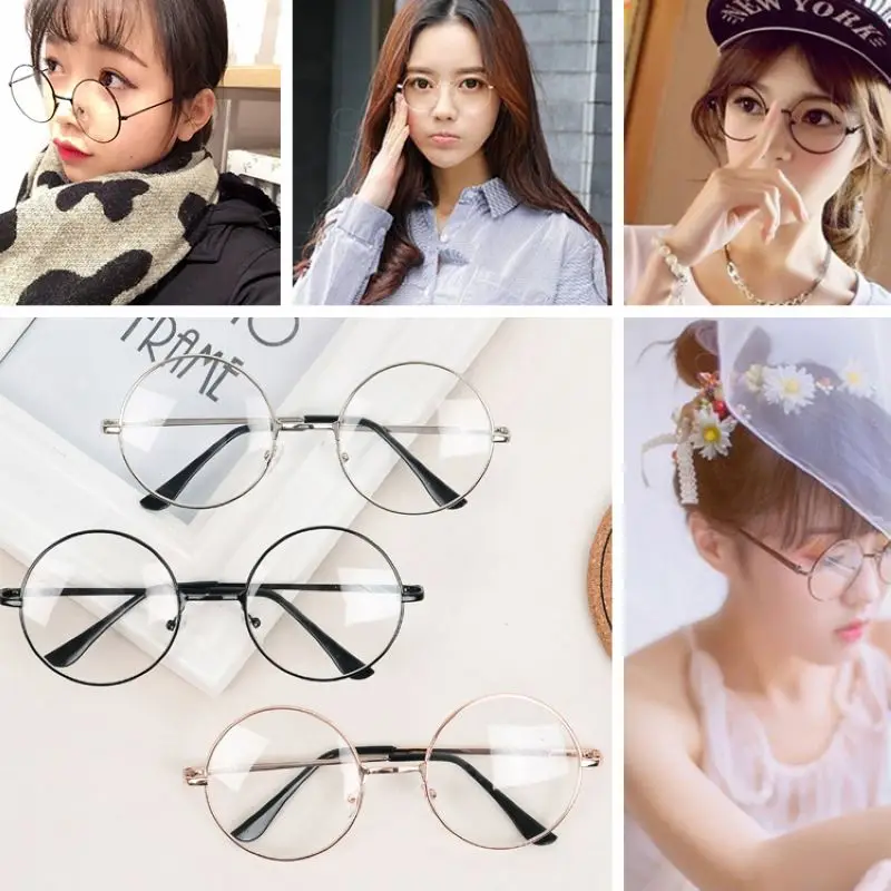 Mayitr 1pc Unisex Retro Large Round Glasses Oversized Metal Frame Eyeglasses Glasses Clear Lens 6 Colors