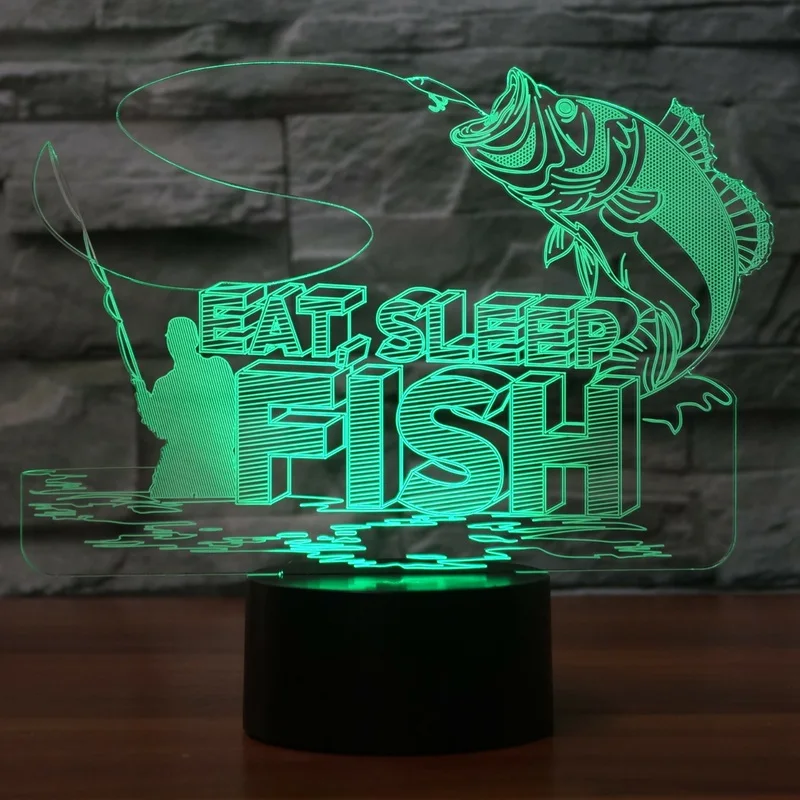Ешьте сна рыба Рыбалка 7 Изменение Цвета 3D иллюзия ночник