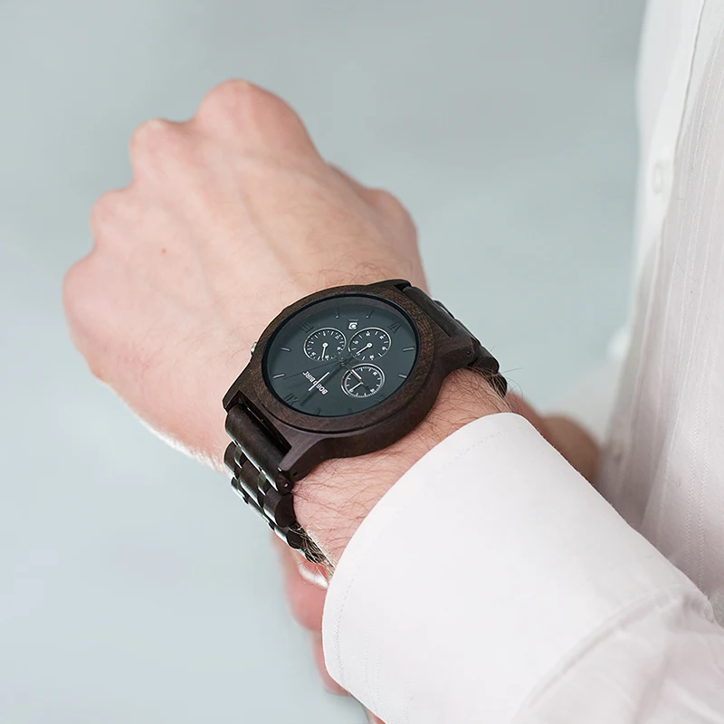 BOBO BIRD relogio masculino Men Watch Chronograph Wrist watch Military Metal Wooden Bracelet Luxury