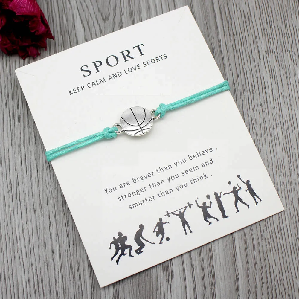 

Custom- Basketball Soccer Softball Volleyball Cheerleader Wish Card Bracelet for Sport Fans Gifts Adjustable Jewelry With Card