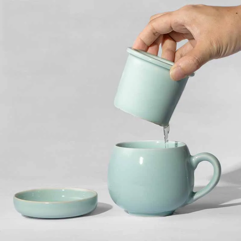 Ceramic teacup with strainer with lid Bubble tea cup isolated
