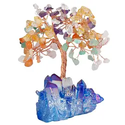 TUMBEELLUWA красочные кристалл денежное дерево, синий аура Титан покрытием кварцевый кластер база карликовые деревья украшения для богатства и