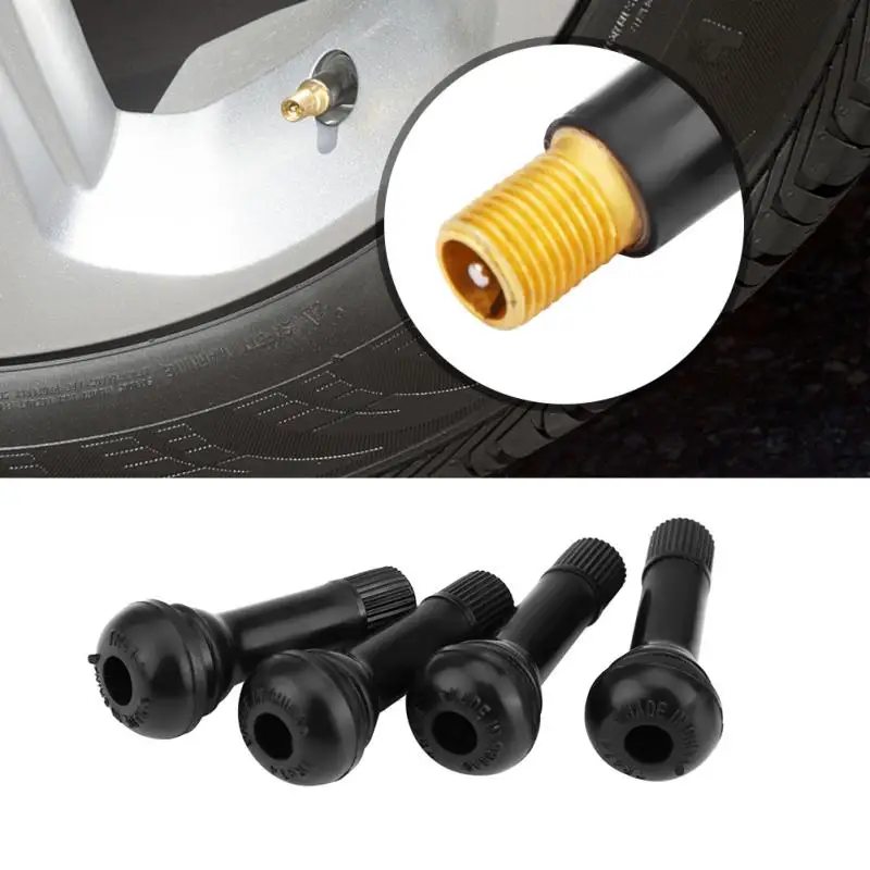 4Pcs Car TR414 Snap In Tire Valves Tubeless Rubber Black Wheel Stem