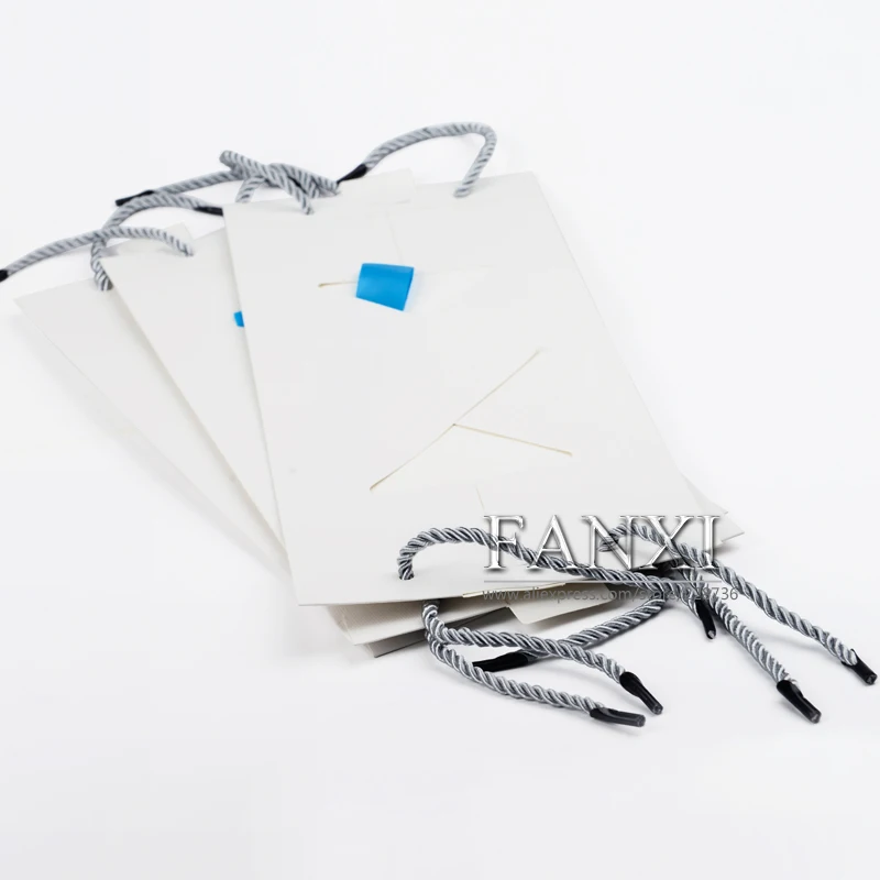 FANXI Free shipping custom 5 pcs/lot foldable paper jewellery bags with ribbon for gift and boxes packing paper shopping bags Jewelry Packaging