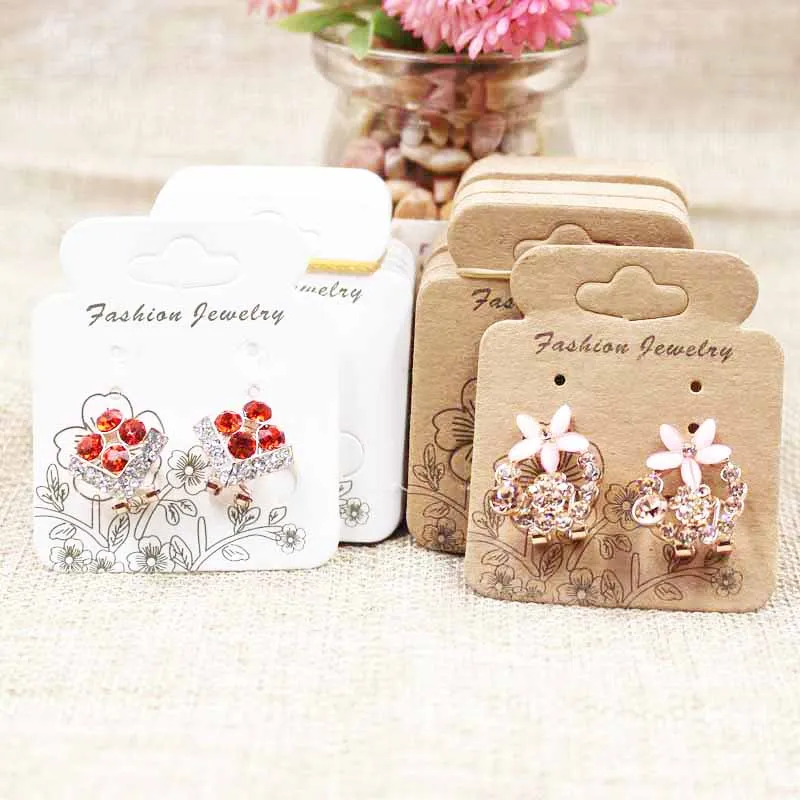 

100PCS cute /beauty flower design earring packing card white/ brown stud earring products card 5.7*4.90cm custom logo cost extra