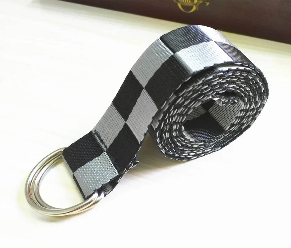 

Fastion Belt for Woman Web Strap Couple Belt Thin Grid Canvas Men Strap Women Long Waistband Double D Buckle Cinto Lover Belts