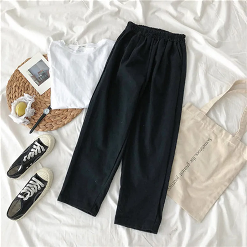 Летние женские эластичные повседневные штаны-шаровары с высокой талией женские весенние осенние винтажные корейские длинные брюки больших размеров абрикосовые черные