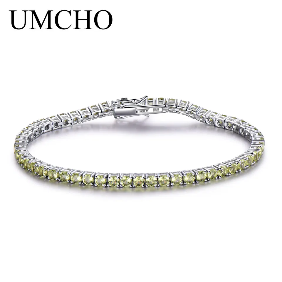 UMCHO роскошный перидот браслет для женщин 925 пробы серебряные ювелирные изделия Персонализированные Камень по месяцу рождения Романтические свадебные драгоценные камни - Цвет камня: Peridot