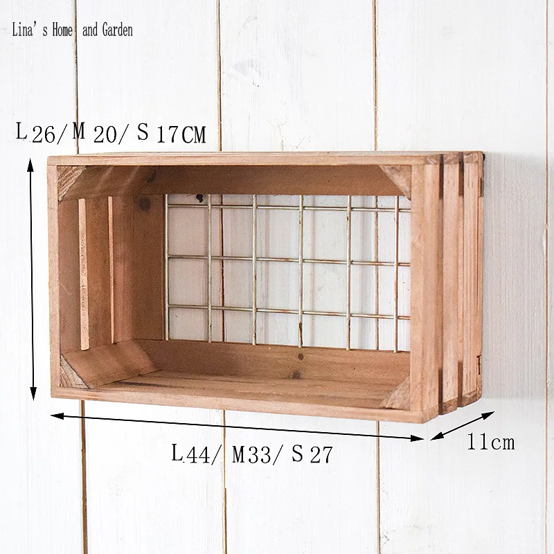 Проволочная Сетка винтажная коричневая деревянная полка для хранения на стене ручной работы