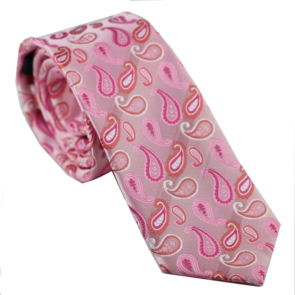 LAMMULIN ties Men's Slim Tie Pink Paisley Rose Red white Necktie