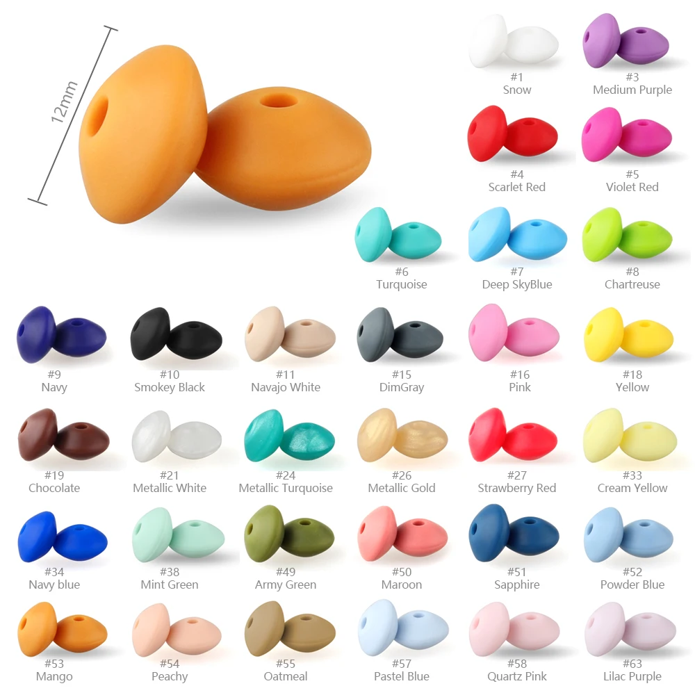 Teething Toys 50Pcs 12mm Baby Silicone Beads Baby Lentils Beads Teether Teething Toys Pacifier Chain DIY Necklace Jewelry Pearl Abacus