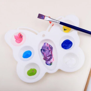 

4 pcs/set Butterfly shaped Chirdren Painting Palette 7-hole Plastic Easy Washable Watercolor Art Propylene Drawing Supplies