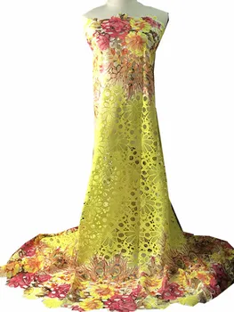 

5 Yards African Yellow Cord Guipure Lace Fabrics Dentelle Tissu Bridal Material New Wedding Dress KRL-1141