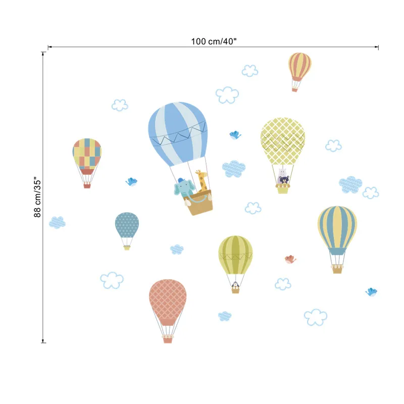 Милые животные на воздушном шаре наклейки на стену для детского сада детская комната украшение дома Diy Мультфильм Сафари настенные художественные наклейки