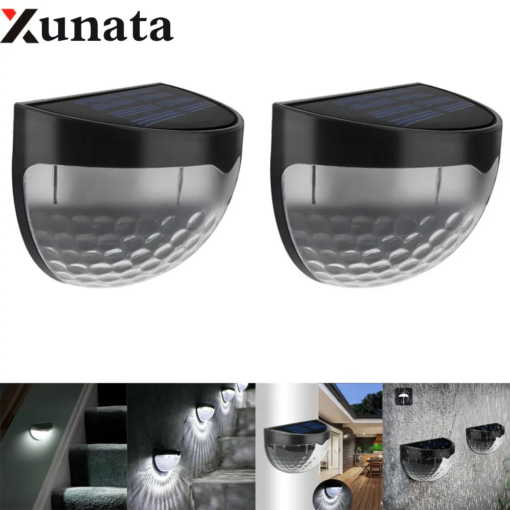 

2PC Outdoor Solar Lamp Wall Light Semicircle Black Shell 6LED Sensor Garden Pathway Stairs Corridor Lighting Lamp Decor