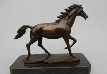 

xd 003428 10"Chinese Folk Copper Bronze Marble Lucky Horse War Horse Broncos Statue