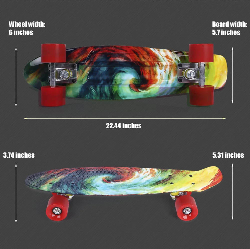 22 Inch Printing Pattern Four-Wheel Long Skateboard PP Board Deck Skate Board Shock Resistant Skateboard For Kids Adults