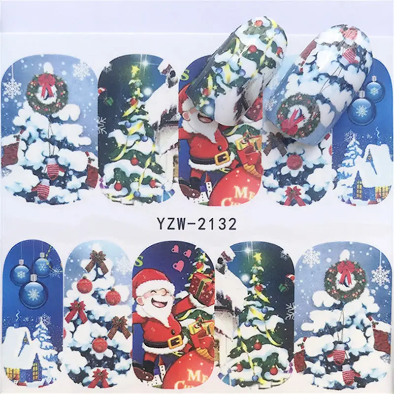 LCJ 1 лист Санта-Клаус Рождество дизайн ногтей Водные Наклейки розовый снежинка снеговик переводные наклейки - Цвет: YZW-2132