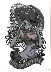Водостойкая временная татуировка большой западный Cowgril с пистолетом 'i'll kill you 'water Transfer поддельная Татуировка флеш-тату для женщин мужчин