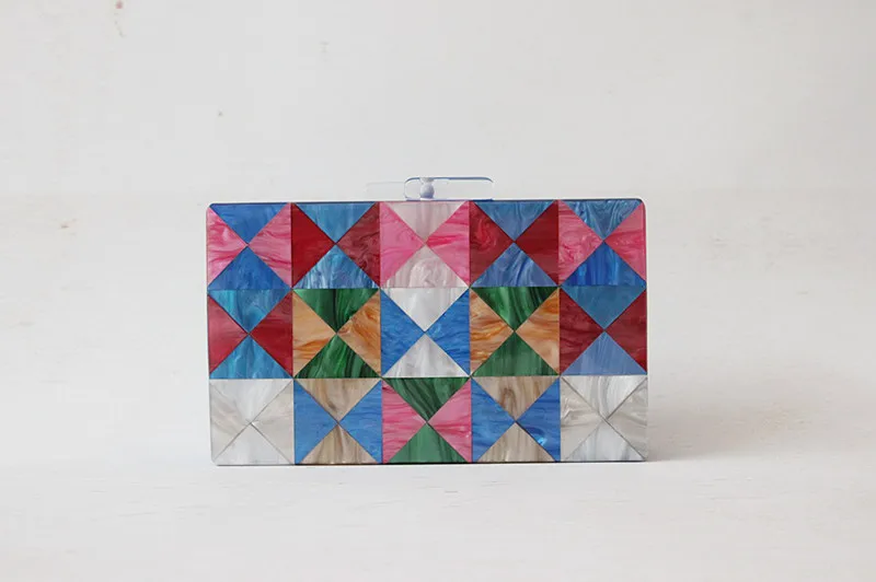 Luxy Moon Spliced Color Block Acrylic Clutch Bag Front View