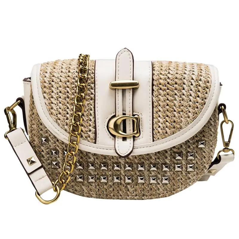 

New Casual Straw Single Shoulder Messenger Bag Korean Version Of the Wild Chain Saddle Bag