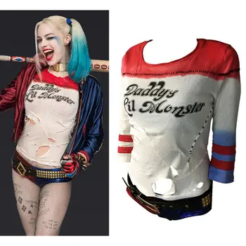 

Suicide Squad Harley Quinn T-shirt Daddy'S Lil Monster Cos Tops Costume Cosplay Halloween Party Figure Gift Drop Ship