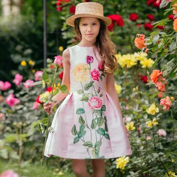 

Princess Dress Flowers Print Baby Girl Clothes with Sashes Designer Robe Fille Girls Dress for Party and Wedding Kids Costume