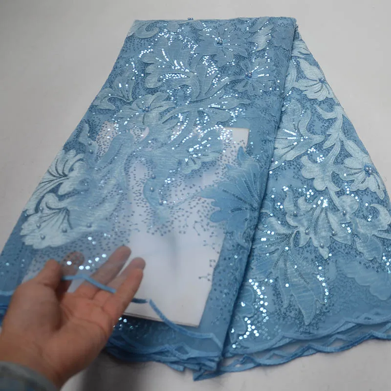 

African French Sequins Lace Fabric 2019 African Tulle Lace Fabric High Quality Nigerian Sequins Lace Embroidered Wedding Fabric