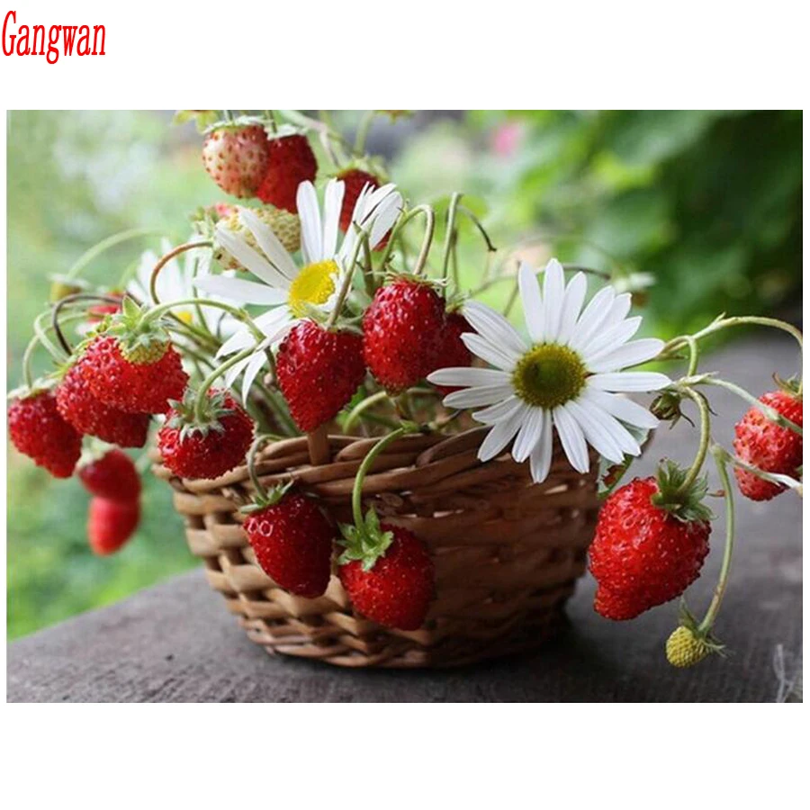 5d Diamond Embroidery Strawberry Flowers DIY Diamond Painting Full Rhinestones Mosaic Sticker kitchen Decor Cross Stitch Fruit art